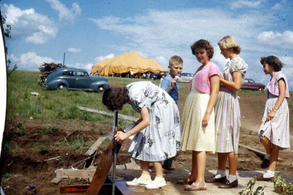 This picture was labeled 1952 but the tent isn't the same as the other 1952 pictures. If anybody has any ideas please let us know.